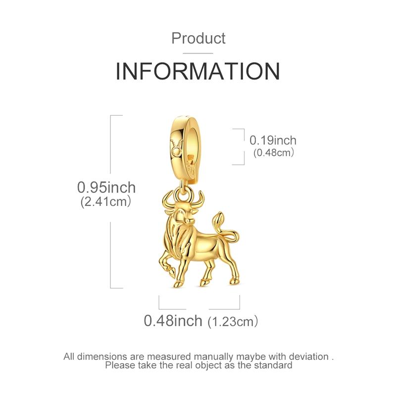 925 Sterling Silver Charms Bead Gold Plated Taurus Dangle Fit Original Bracelet DIY Women Jewelry GiftGood product