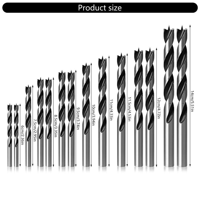High Speed Steel Double Flute Helical Twist Drill Bits Set With Brad Point Tips For Clean Wood Drilling In 3-12mm Sizes