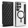 Luxury PU Leather Electroplate Magnetic Card Holder Phone Case for S22 S24 Ultra S25 Plus FE Transparent Shockproof Back