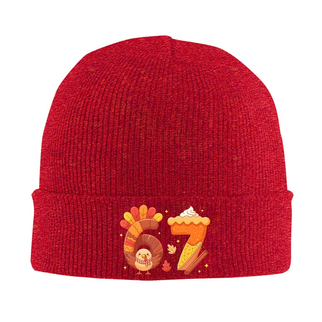 67 Meme Thanksgiving Turkey Day Funny Holiday Six Seven Beanie Hats  Skullies Beanies Men Trendy Caps Winter Outdoor Bonnet Hats