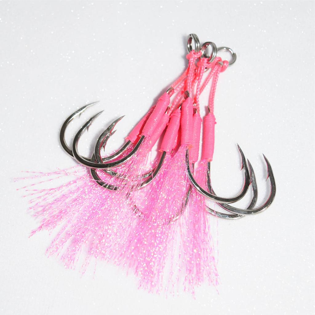 20Pcs Double Fishing Assist Hook Kits Slow Quickly Fall Jigs Fishing Hook Flash Dancing Jigging Assist Hooks Enduring