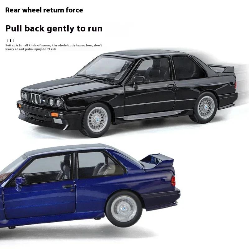 New 1:24 1988 BMW M3 E30 Alloy Sports Car Model Diecasts Metal Classic Car Model High Simulation Sound and Light Childrens Toys Gift