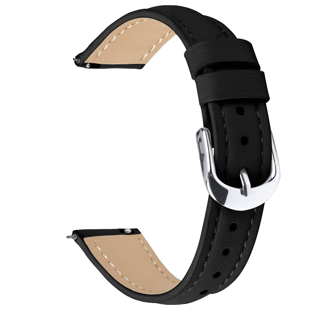 For Huawei Watch GT 5 41mm Watch Band 18mm Slim Genuine Cow Leather Strap with Silver Buckle