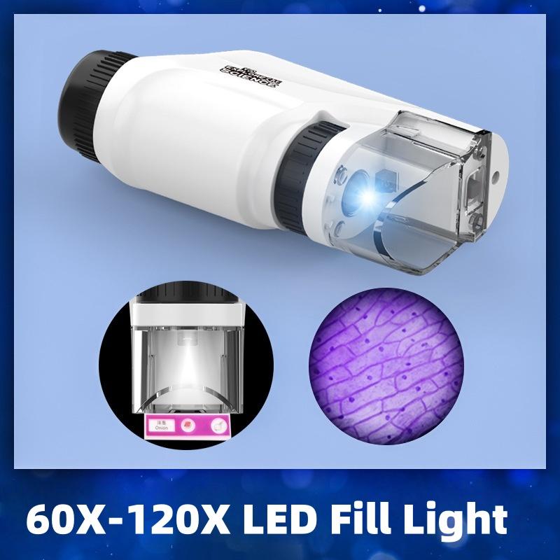 Kinder Taschen Mini Tragbares Mikroskop 60x-120x LED Beleuchtetes Handmikroskop Schüler Wissenschaftsexperiment Ausrüstung Set Geschenk