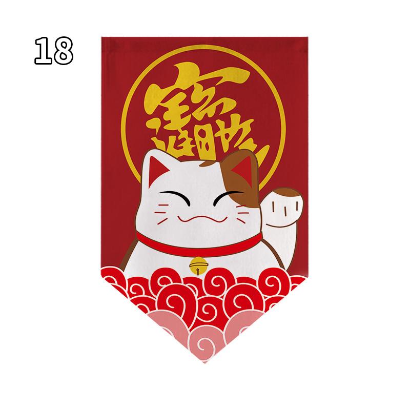 Japanese Style Lucky Cat Pattern Short Curtain Kitchen Door Partition Triangle Flag Restaurant Hanging Half Curtain Pennant