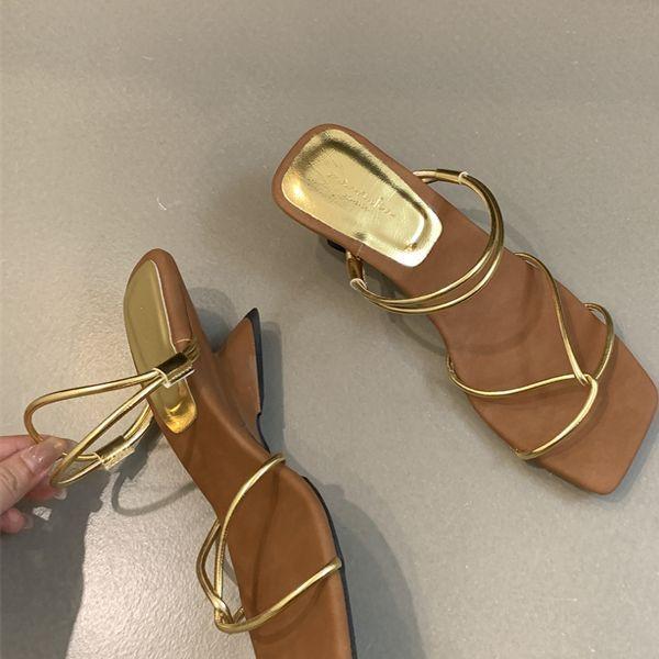 Französische Zehensandalen Damen 2025 Sommer neu mittlerer Absatz zwei Tragemöglichkeiten coole Pantoletten mit Rock Mode Temperament hohe Absätze