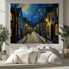 1pc Large European Town Night Tapestry Wall Hanging - Van Gogh-Inspired Starry Night Effect, Cobblestone Streets & Moonlit House