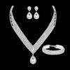 Water Drop Necklace Earring Bracelet Set With Zirconia For Bridal Wedding Dress Accessories
