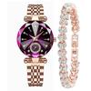 Luxury Rhinestone Quartz Watches Exquisite Watch Bracelet Set Rose Gold Watch  Daily Use