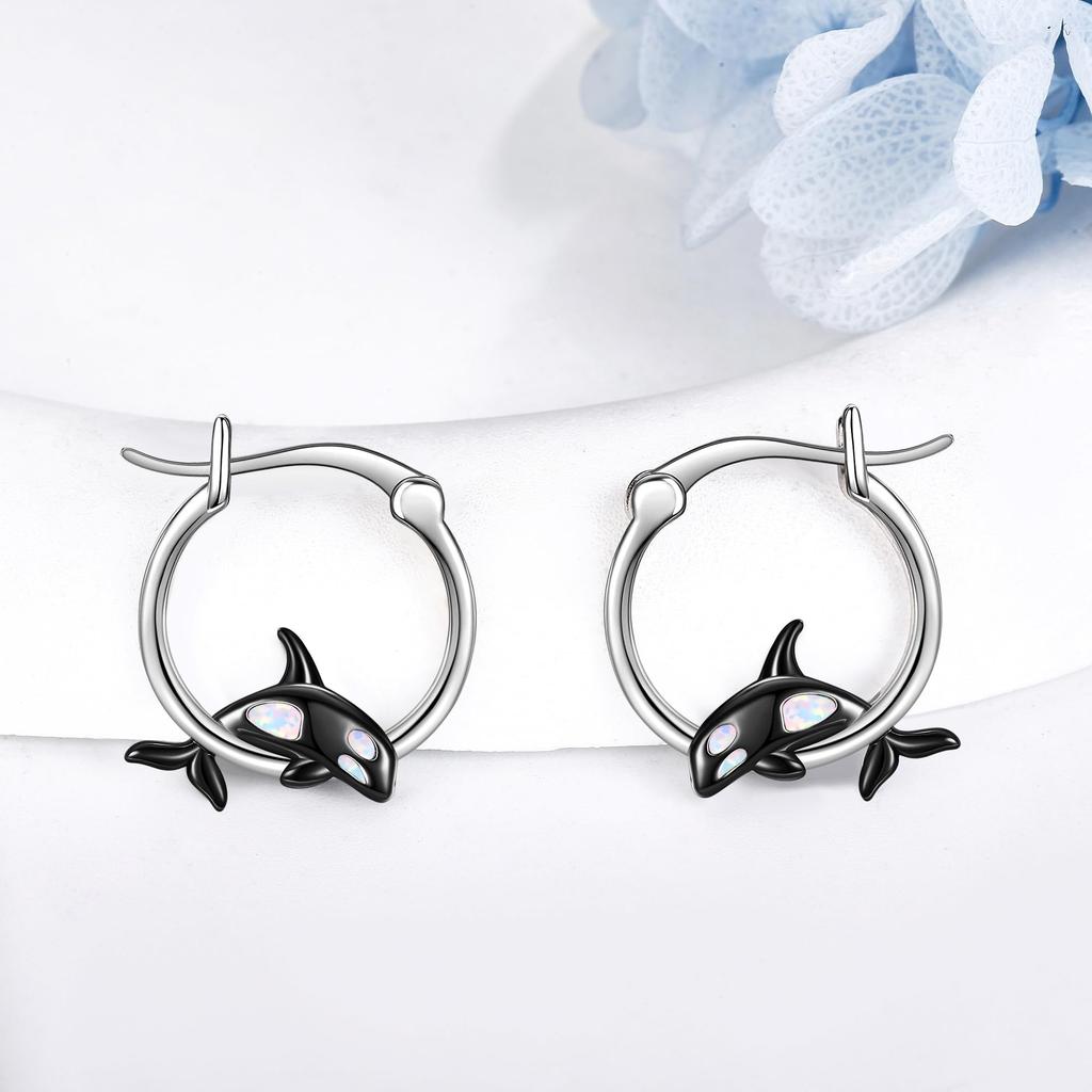 Killer whale earrings for 925 killer whale hoop killer whale birthday present women, silver, hypoallergenic, whale, earrings, goods, accessories,