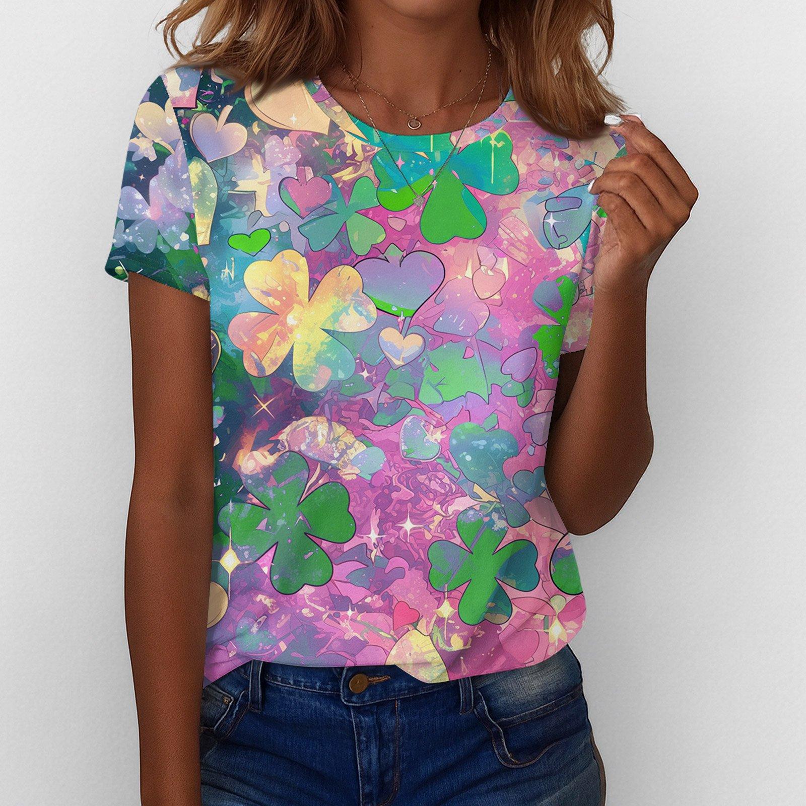 

Женская футболка футболка принт короткий рукав повседневная выходная мода базовая обычная топ Ст. День Патрика XL фиолетовый