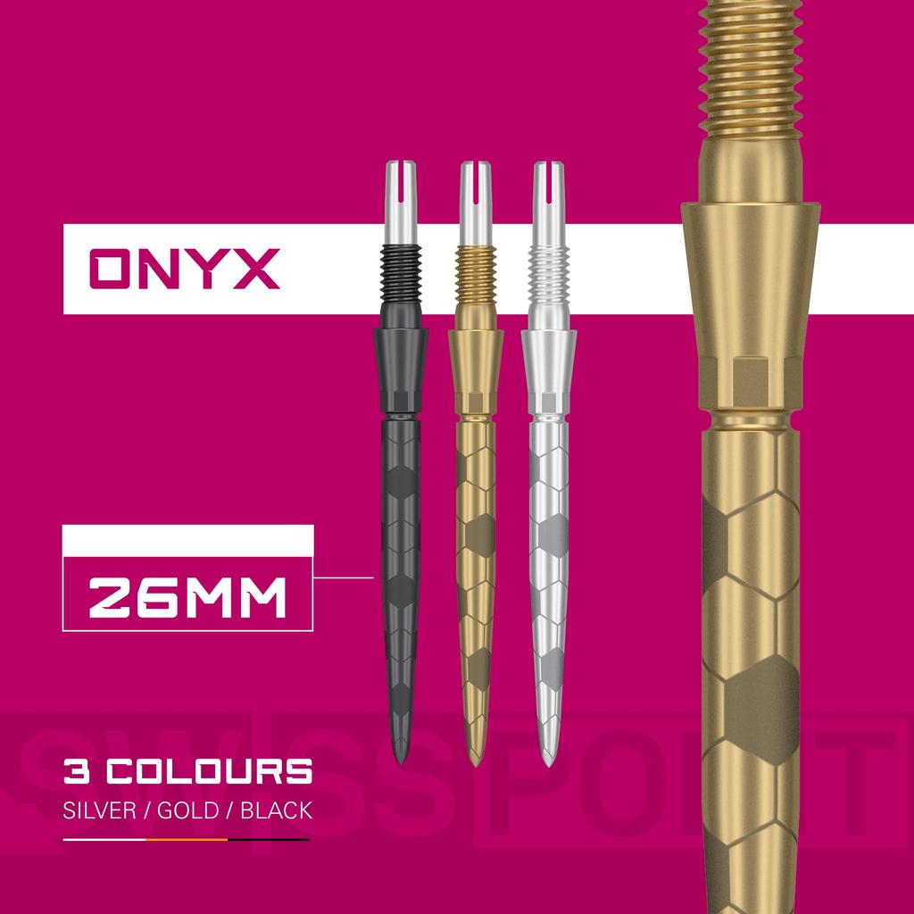 Target Darts Swiss Storm ONYX Dart Points of Replacement Steel Dart Points (Set 3) 26mm/30mm/35mm - Silver/Gold/Black (26mm, Gold)