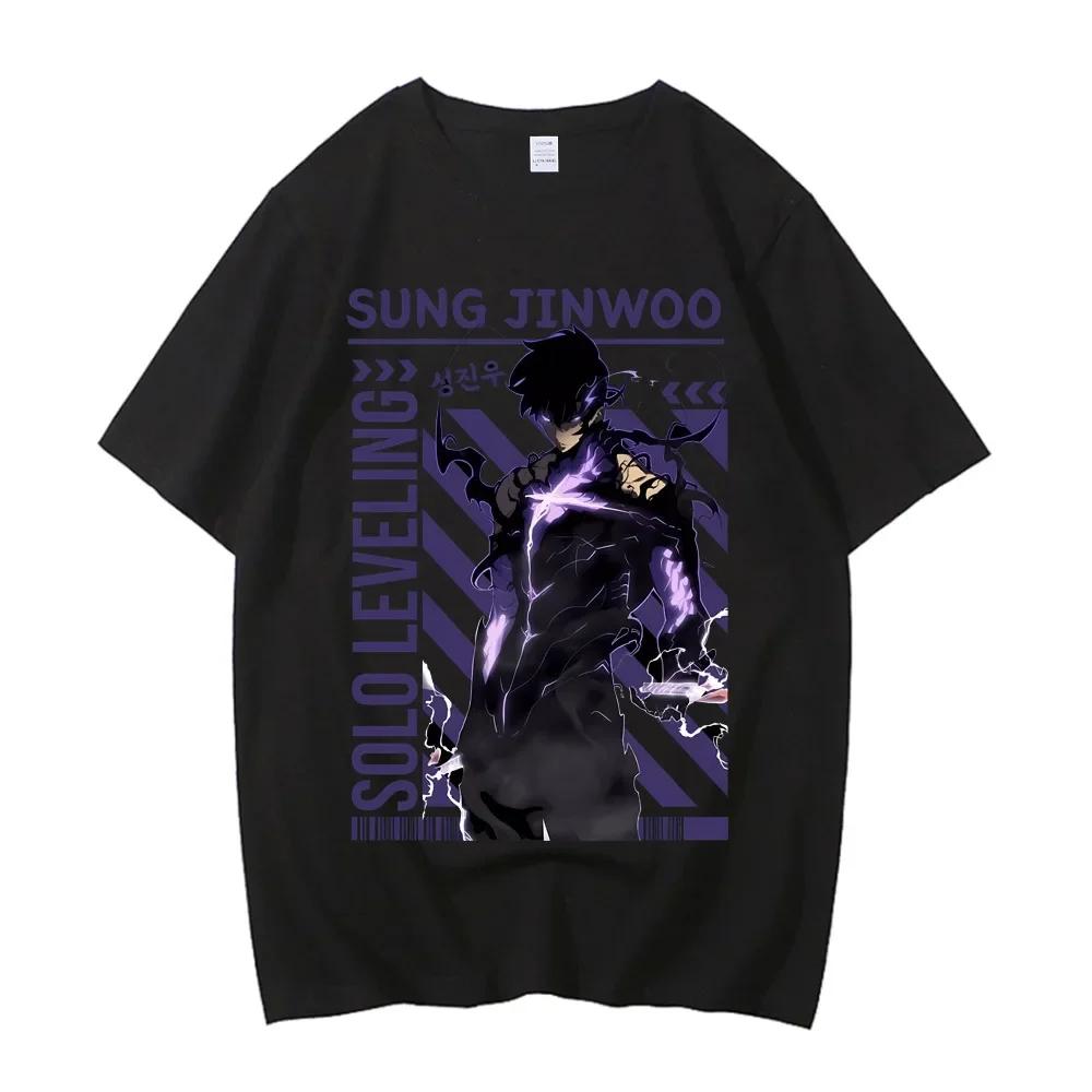ZX TEE Hot Solo Leveling T Shirt Men Women Sung Jinwoo Anime Graphic T Shirts High Quality Cotton Short Sleeve Tees Streetwear Male