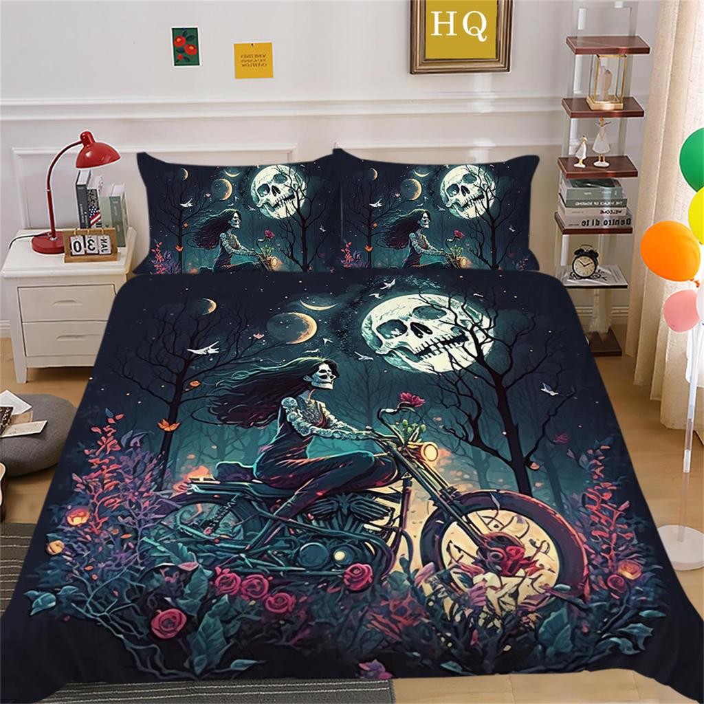 3D Skull Head Beauty Bedding Set Quilt Cover Pillow Cover Bedding Set AU King Full Size Single/Double Bed Home Decoration