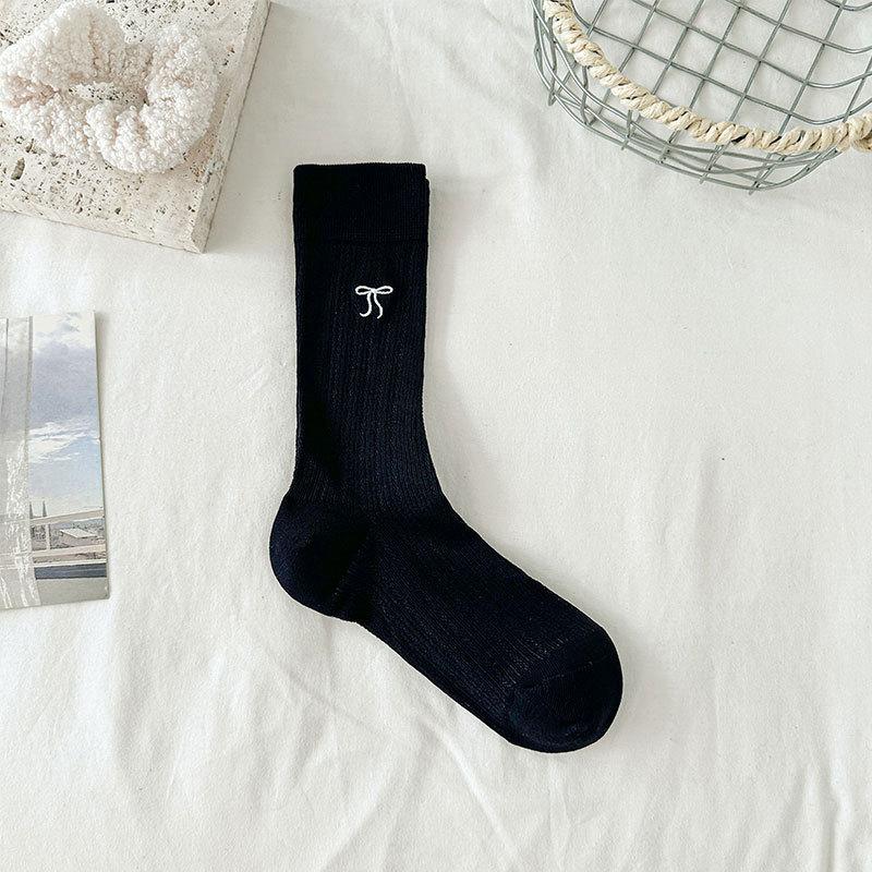 Women's Summer Thin Bow Ballet Style Pure Cotton Boneless Embroidery Tube Stack Socks