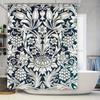 Vintage Floral Duschvorhang mit weichem Wasserfalleffekt für Badezimmerdeko Marineblau Weiß Eleganter Druck, Langlebiges Wasserdichtes Gewebe