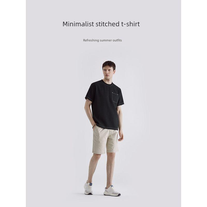 Thousand Paper Cranes Men's Top with Visible Pocket Short-Sleeve T-Shirt for Men, Summer 2025, Slightly Loose Casual Half-Sleeve Base Shirt 21708