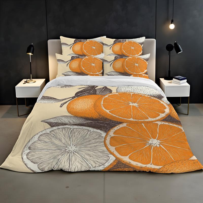 3D Digital Printing Bedding Two Or Three Piece Fruit Orange Polyester Quilt Cover