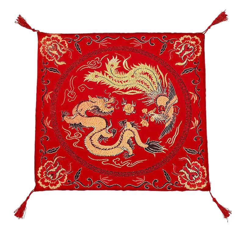 Wedding Double Happiness Kneeling and Sitting Cushion Set for Tea Ceremony and Worship, Red