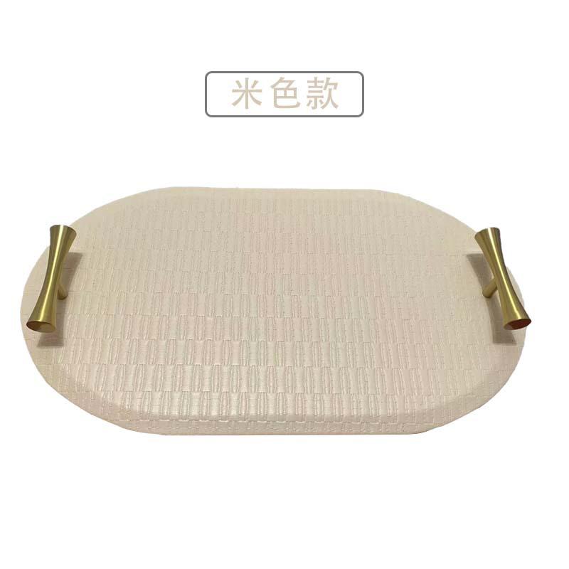 

Oval Leather Tray Modern Simple Metal Decorative Tray Handle Pallet Home Living Room Model Room Decoration Crafts Organizer