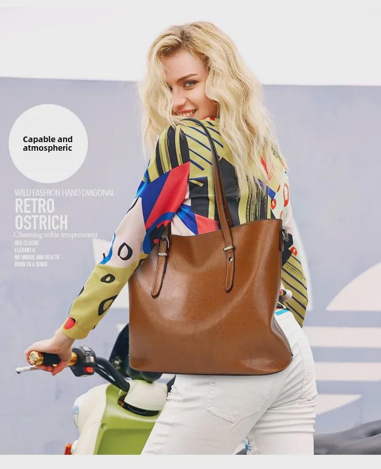 Trendy 2025 Retro Waxed Patent Leather Shoulder Tote for Women