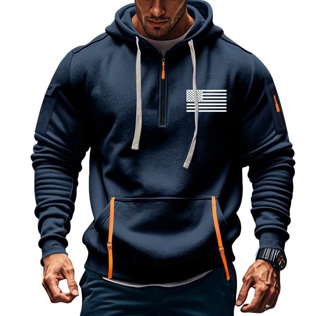 Men's Printed Sweatshirt Hoodie Zipper Arm Pocket Cardigan Men's Sports Large Size Casual Hoodie