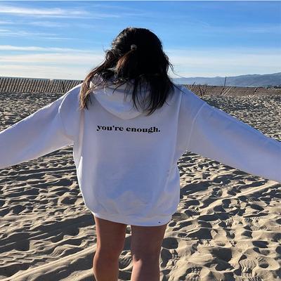 You're Enough Letter Printed Female Cotton Long Sleeves Oversized All-math Pocket Hoodies Creativity Casual Womens Sweatshirts
