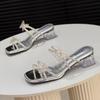 Fashion Shoes Women Slippers Heels Square Toe Pantofle Butterfly-Knot Glitter Slides Fashion Soft High 2025 Block Jelly Luxury Crystal