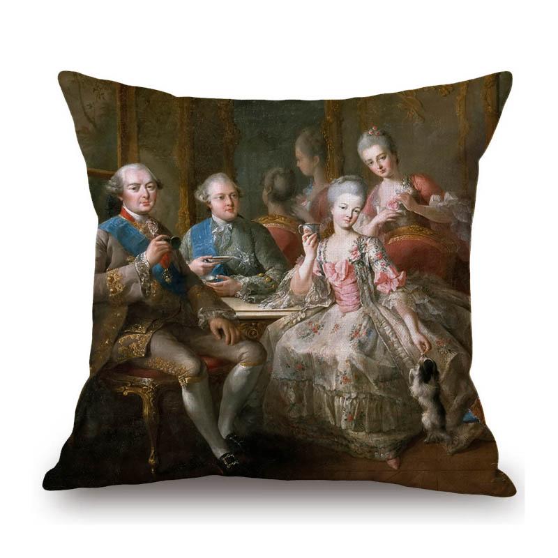 Royal Ancient European Elegant Madame Lady Princess Family Party Portrait Oil Painting Decorative Pillow Sofa Cushion Cover