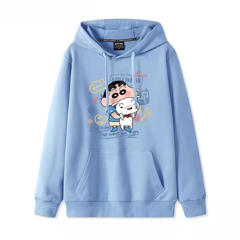 2025 Vysoce kvalitní podzimní svetr s potiskem Crayon Shin-chan s kapucí Trendy značka Volný Líný styl Bunda Jednoduché a roztomilé Campusové oblečení