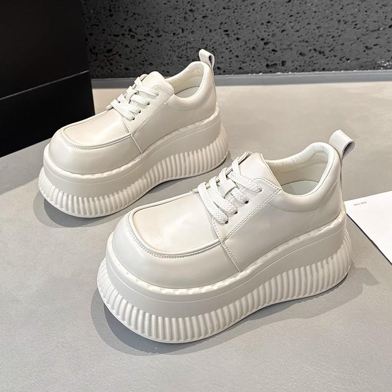 Fashion Platform Loafers Women's Spring Muffin Sole Versatile British Small Leather Shoes Small Inner Height Increase Women's Shoes