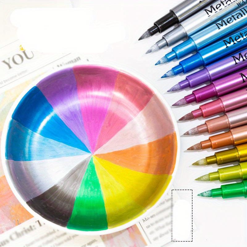 12 Colors Soft Brush Head Markers, Metal Color Pens for Rock Painting, Canvas, Wood, Ceramic, Glass, Stone, Fabric, DIY Crafts & Art Supplies