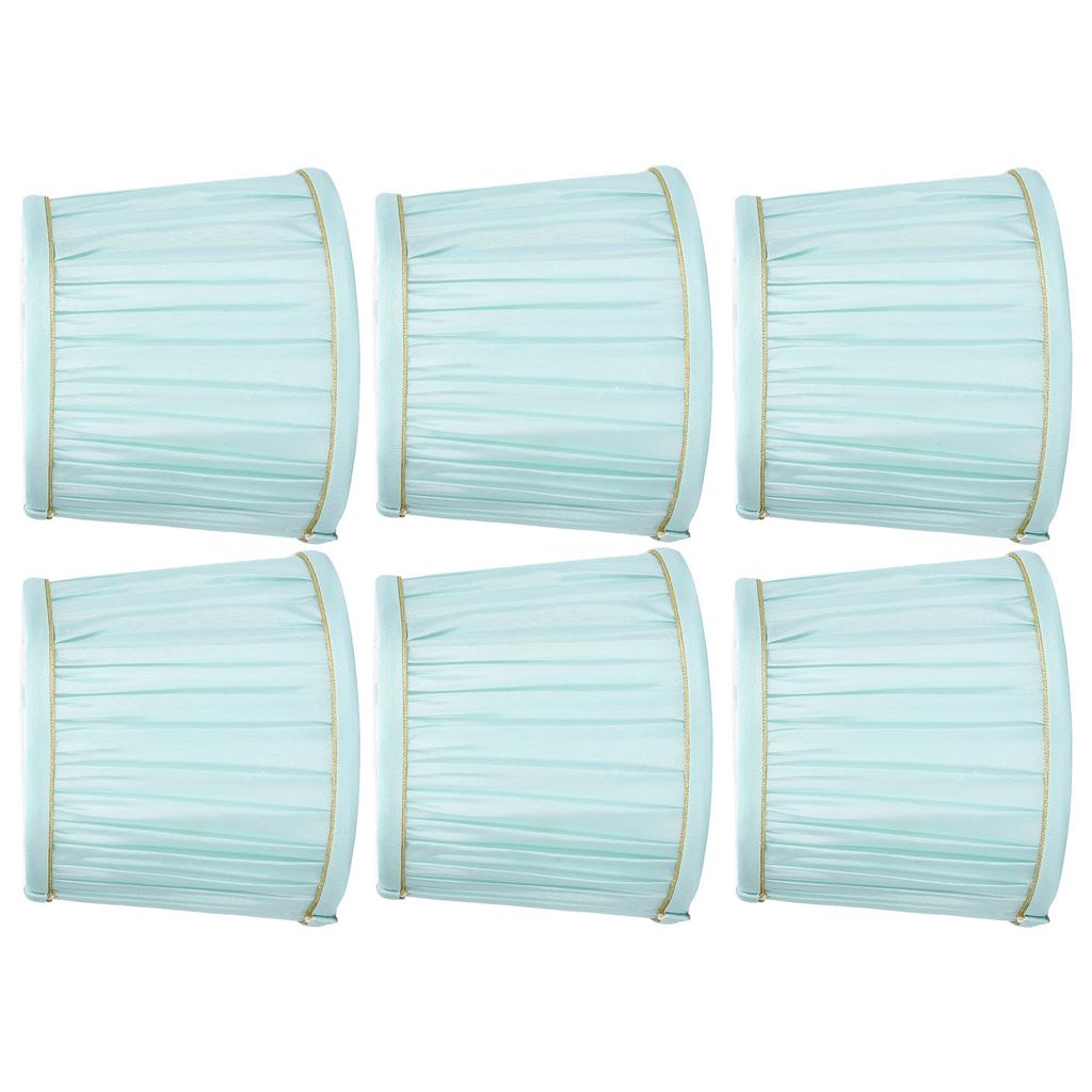 6PCS Simple Lamp Shade Fabric Light Blue Golden Edge Lampshade for E14 Wall Chandelier