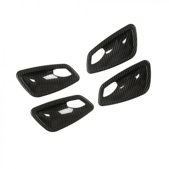 Carbon Fiber Texture Interior Door Handle Bowl Trim Cover For BMW E90 2005-2012