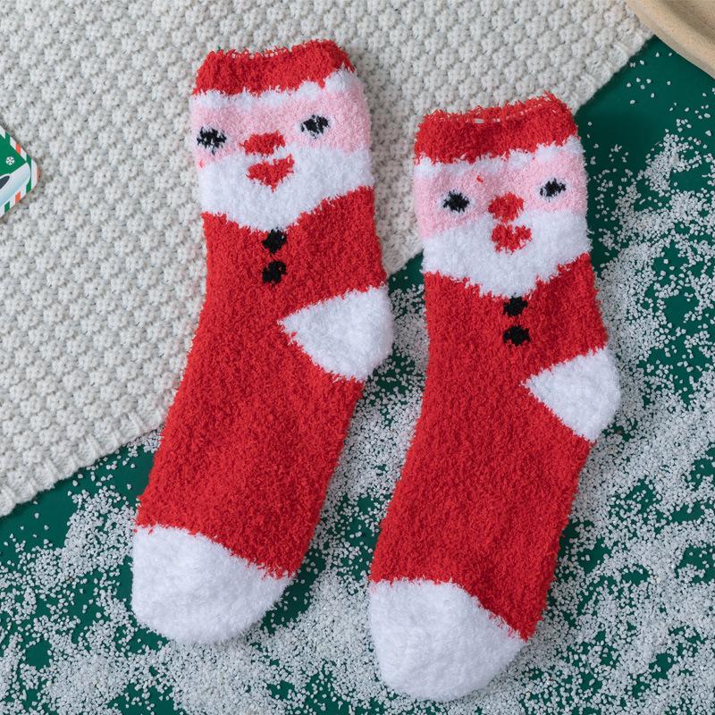 Women's Non-Slip Coral Fleece Christmas Socks, Mid-Tube, Thick and Plush, Perfect for Autumn and Winter, Ideal As Cozy Sleep Socks.