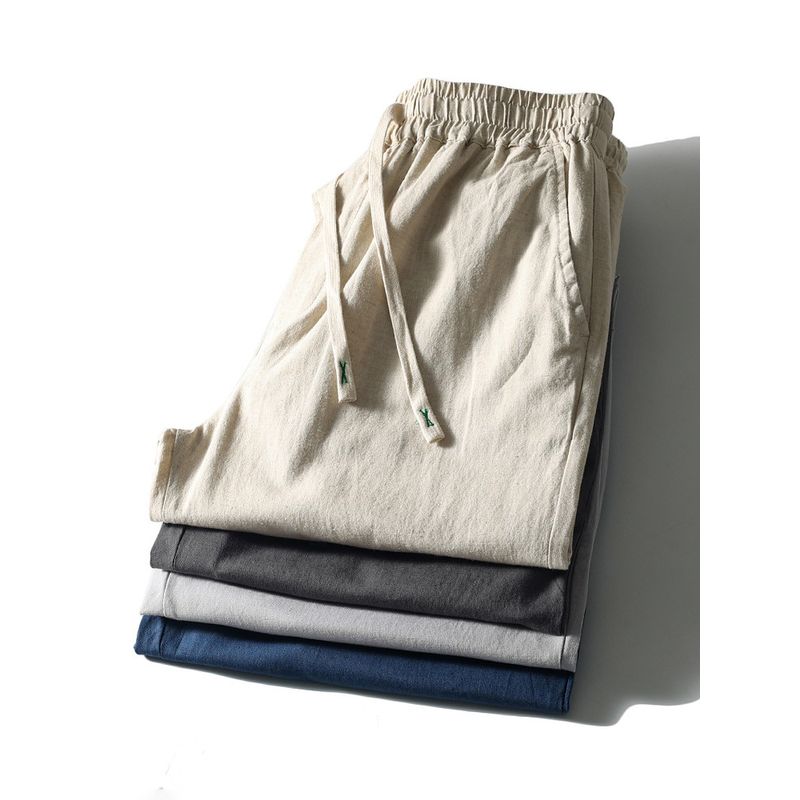 Pure Linen Pants Men's Summer New Thin Straight Loose Cotton and Linen Pants Foreign Trade Export Men's Trousers Casual Trousers