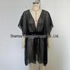 European & American Women's Sexy Hollow Deep V-Neck Knit Waist-Cinching Beach Cover-Up Dress