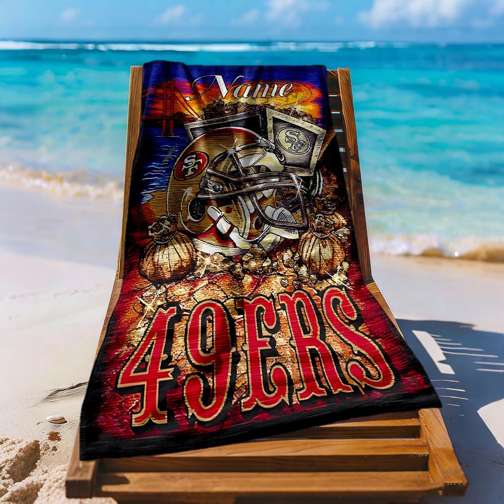 San Francisco 49ers Helmet Artwork Customize Your Name Beach Towel High Absorbency & Quick-Dry Suitable for Swimming Gym Camping Yoga Vacation