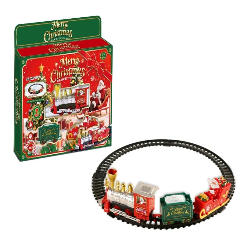 Plastic Christmas Toy Train and Truck Set with Battery Operated Motion for Holiday Shelf Display, Kids Ages 3+ and Family Use