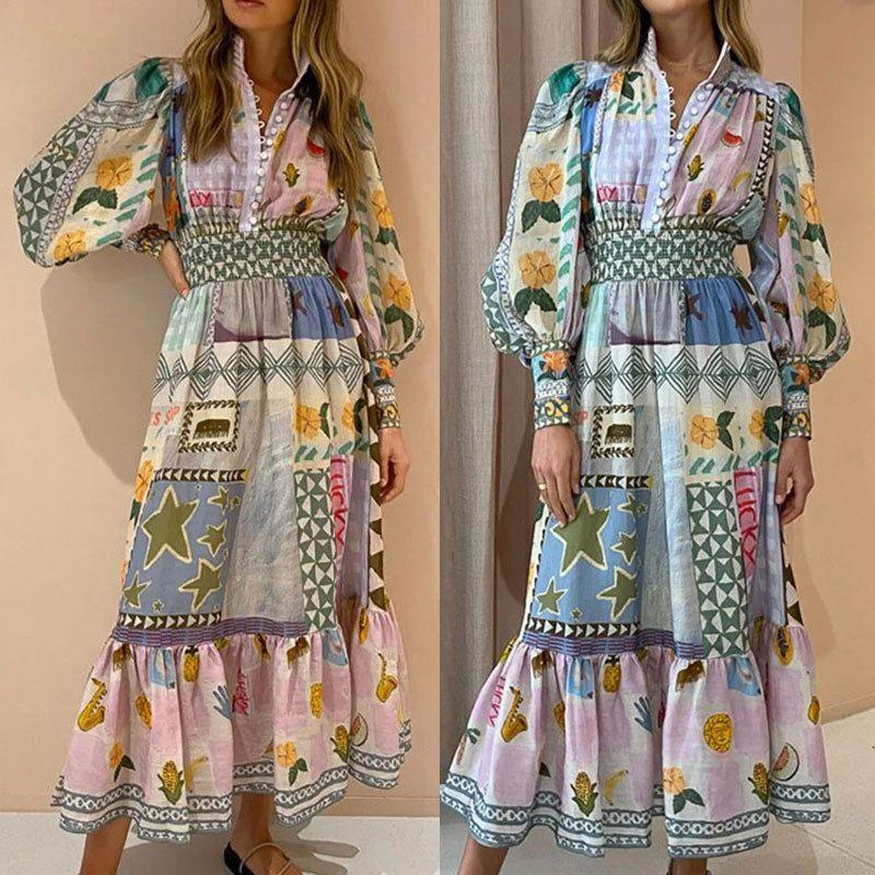

2023 Commuter Printed Colored Fashion Casual Dress Dress Picture Color XL