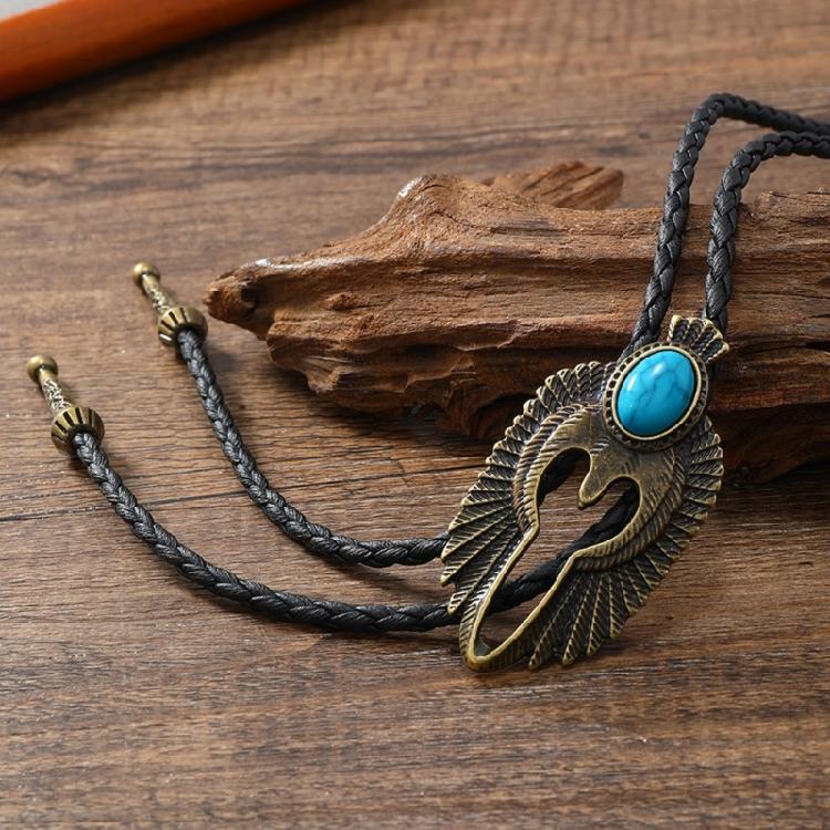Men Bolo Tie Metal Eagle Bird Stone Cowboy Hat Western Necklace Costume Accessory