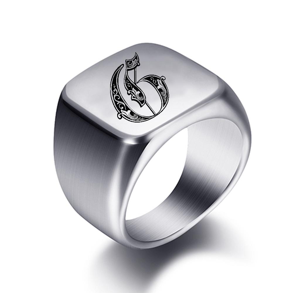Initial Gravur Individuelle Ringe für Herren Edelstahl Männliches Siegelring Leerer Schmuck Ringband Hochglanz Silberfarben US-Größe