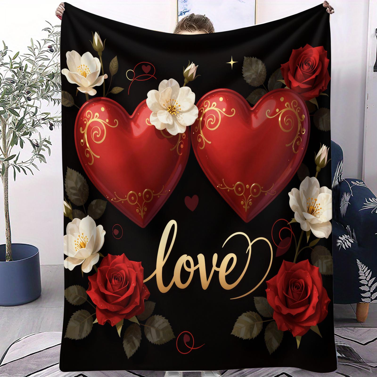 Manta de forro polar de Coral blando con patrón de corazón rojo para el Día de San Valentín manta multifuncional cálida para 70x100cm