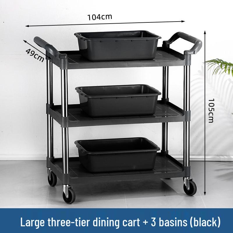 Three-tier Stainless Steel Service Cart: Meal, Food, Beverage, and Dish Collection Trolley for Restaurants and Hotels.