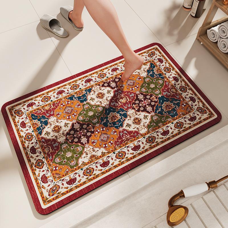 Boho Classical Bathroom Runner Rug Non-Slip Machine Washable Soft Velvet Oriental Farmhouse Bath Rug for Sink Shower Doormat Tub