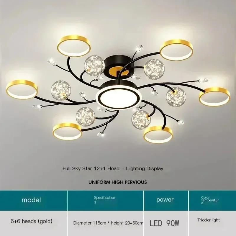 Modern Black Ceiling Chandeliers For Living Room Hall Ceiling Light Fixture Romantic Starry Gold Creative Ceiling Lamp Bedroom