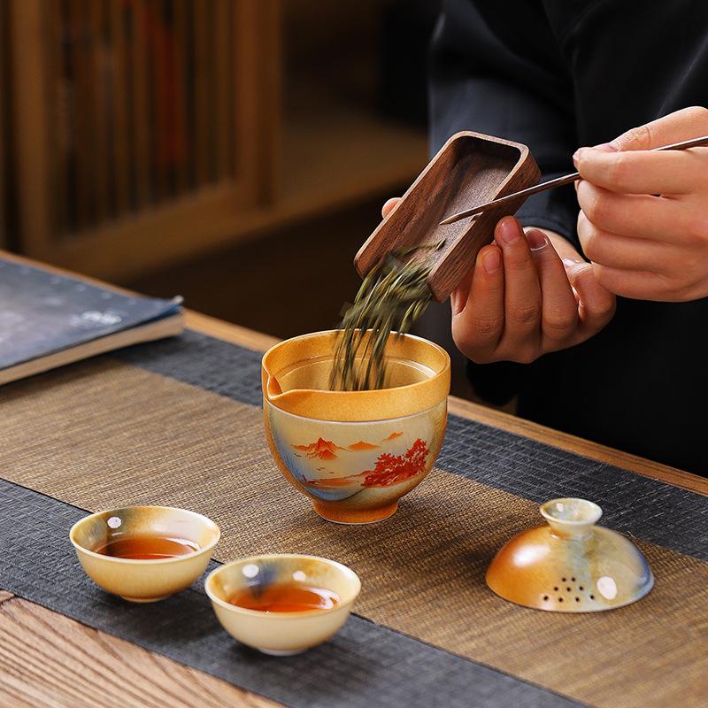 Firewood Kuaike Tea Set Creative Travel Ceramic One Pot Three Cups Gift Set Outdoor Portable Tea Pot