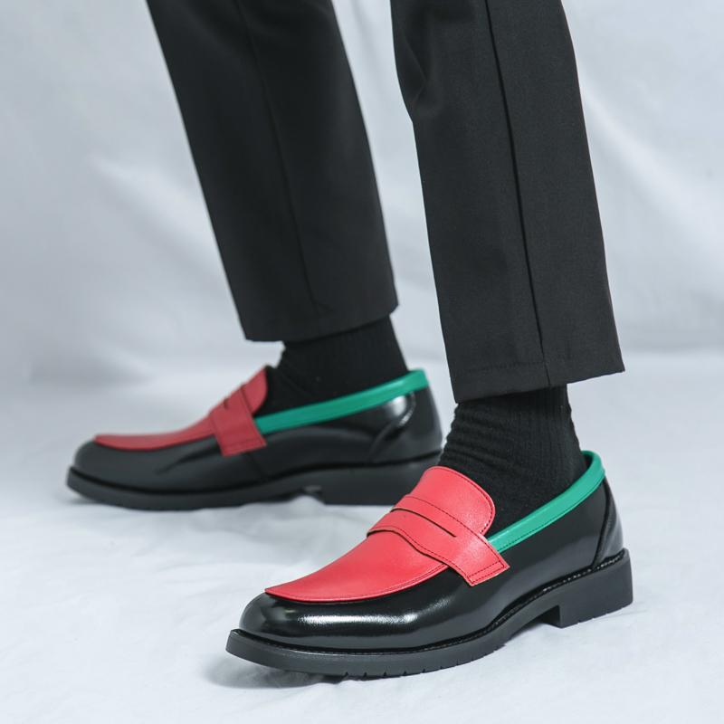 Fashion Party men's leather shoes Fashion designer style design Leisure Office Handsome casual young Versatile loafers Color blocked