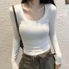 Women’s Autumn/Winter Slim Fit Brushed U-Neck Long-Sleeve Korean Style Top