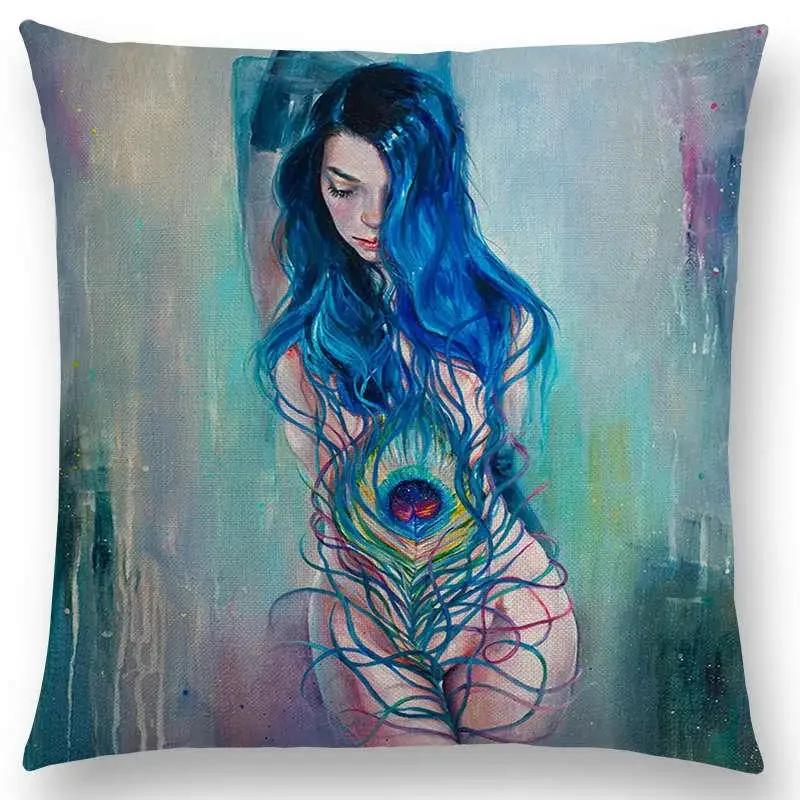 Gorgeous Oil Painting Cushion Cover Miracle Girl Wonder Beauty   Beautiful Queen Narwhal Cat Swan Sofa Pillow Case